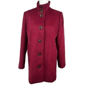 Lands' End Red Stand Collar Button Down Coat Jacket Size 8P Car Coat